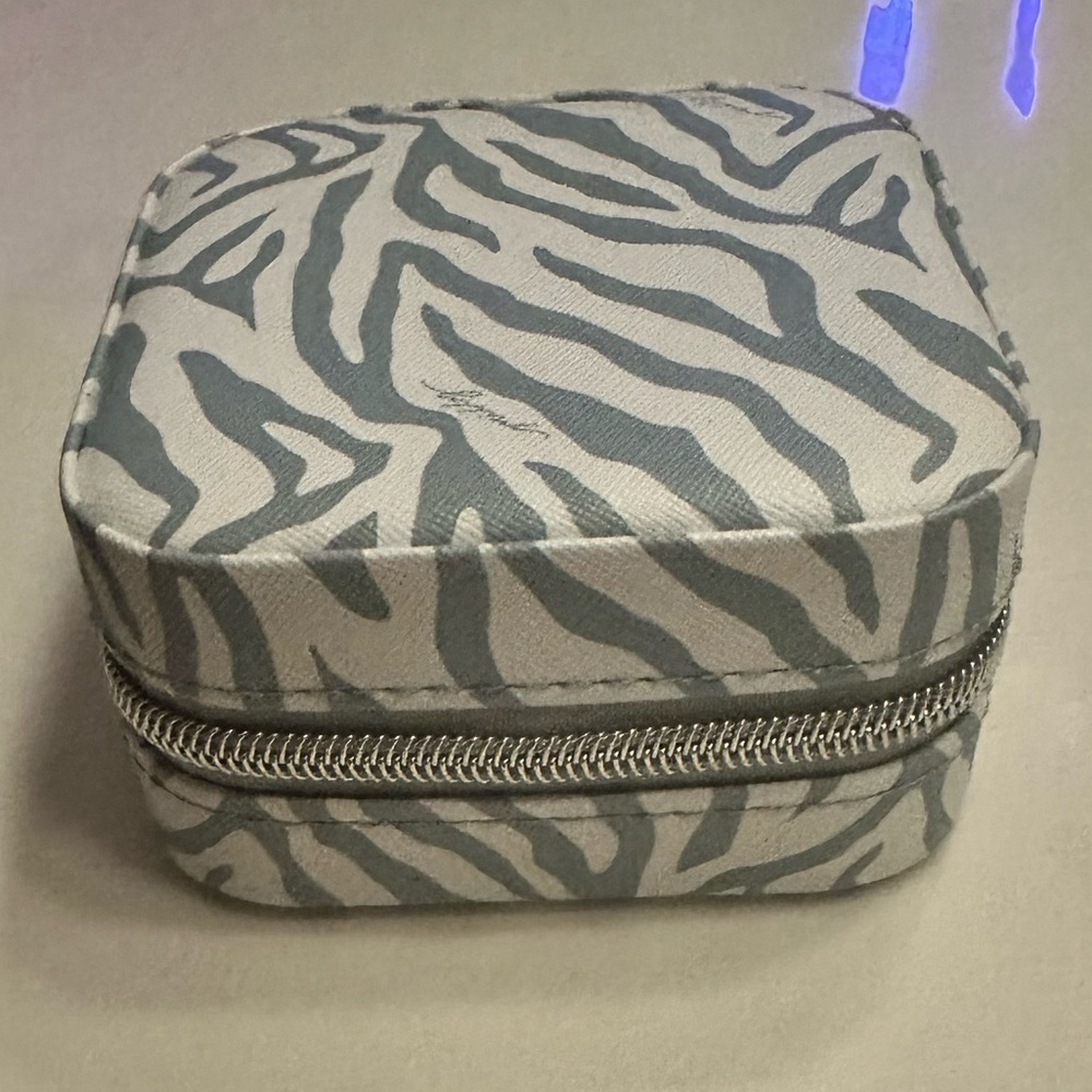 Milly Zebra Print Jewelry Case - Gray and White